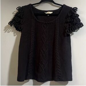 Anthropologie Monogram Loop Shoulder Black Short Sleeve Cable Knit Sweater